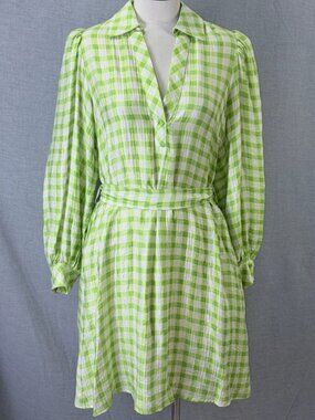 FRNCH Paris Green & White Gingham Shirt Dress Size L